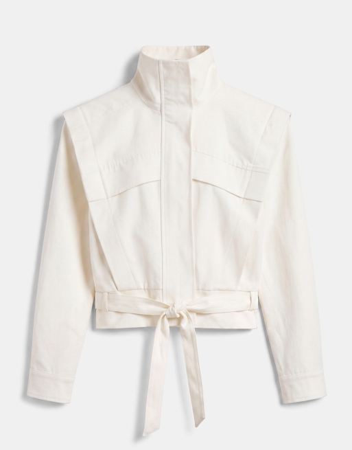ASOS DESIGN veste sport années 80 à col cheminée et ourlet ceinturé, crème, 7 de 14