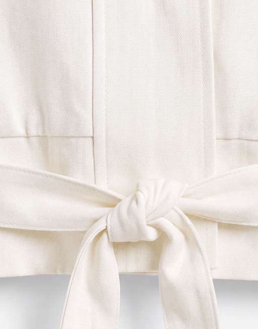 ASOS DESIGN veste sport années 80 à col cheminée et ourlet ceinturé, crème, 9 de 14