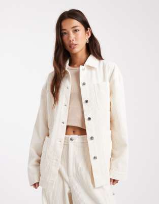 ASOS DESIGN - Veste style barn d'ensemble en velours côtelé - Blanc hiver