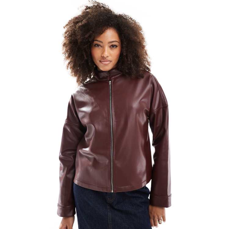 ASOS DESIGN Veste style motard en imitation cuir avec col