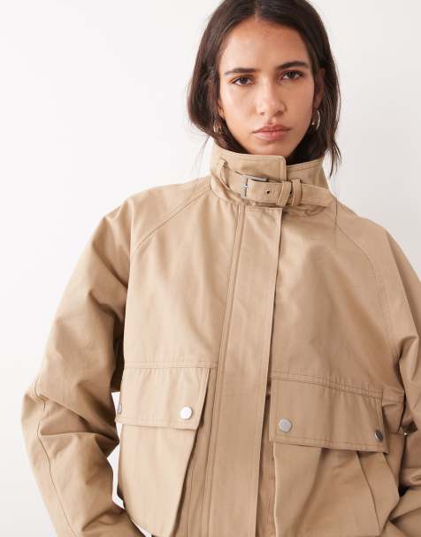 ASOS DESIGN veste trench courte utilitaire années 80 en pierre foncée - view 1