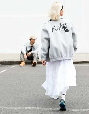 ASOS DESIGN - Veste unisexe oversize en néoprène avec imprimé Mickey Mouse de Disney - Gris chiné