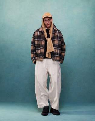 ASOS DESIGN - Veste workwear oversize à carreaux aspect laine - Marron