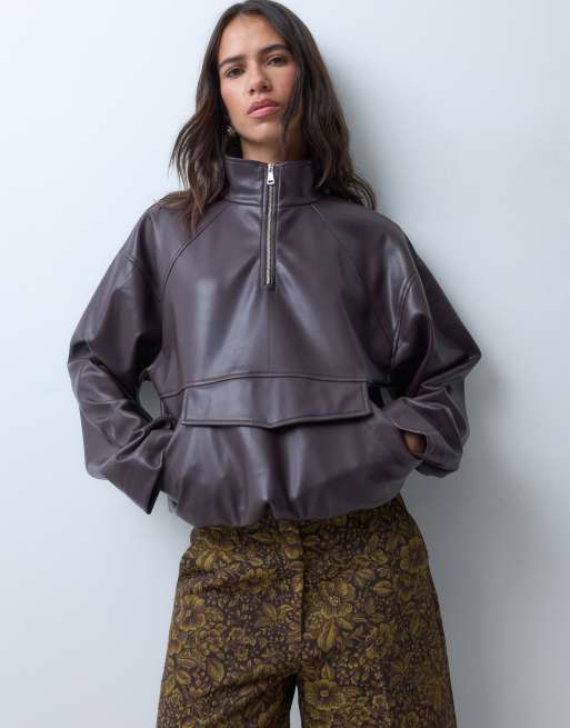 ASOS DESIGN veste zippée 1/4 marron, 3 de 4