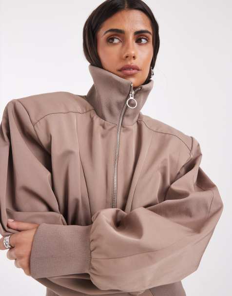 ASOS DESIGN veste zippée à côtes profondes cintrée couleur tan - view 1