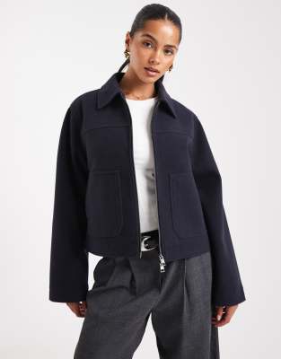 ASOS DESIGN - Veste zippée avec col - Bleu marine