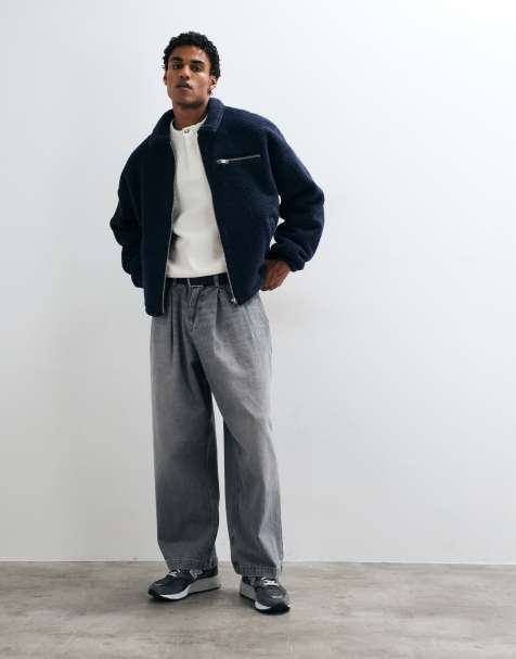 ASOS DESIGN veste zippée oversize en polaire imitation peau de mouton bleu marine - view 1