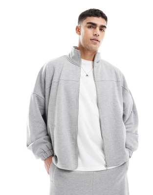 ASOS DESIGN - Veste zippée ultra oversize d'ensemble à col cheminée - Gris chiné