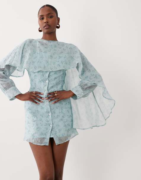 ASOS DESIGN - Vestido camisero azul con estampado floral y fular drapeado - view 1