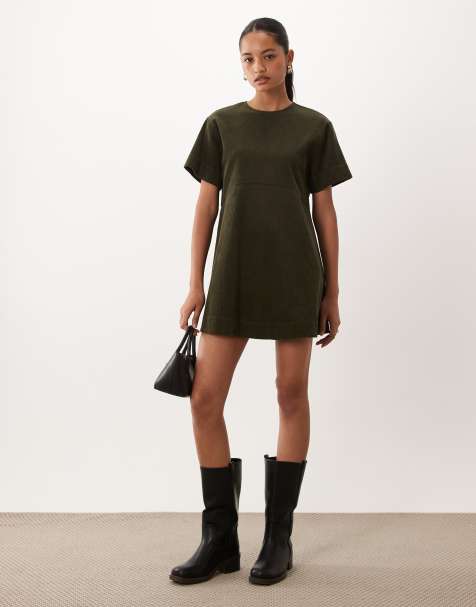 ASOS DESIGN - vestido camisero corto de pana en verde - view 1