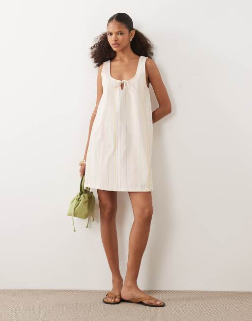 ASOS DESIGN - Vestido corto a rayas con cuello ancho y lazada delantera, 2 de 4