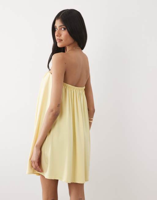 ASOS DESIGN - Vestido corto amarillo crema con escote palabra de honor, 4 de 4