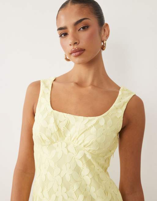 ASOS DESIGN - Vestido corto amarillo limón con bajo con vuelo de encaje, 3 de 4