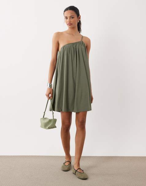 ASOS DESIGN - Vestido corto caqui asimétrico de tejido texturizado - view 1