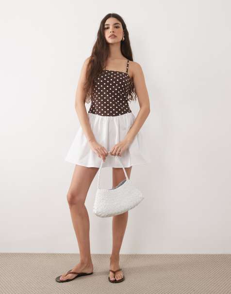 ASOS DESIGN - Vestido corto de tirantes con estampado de lunares, escote cuadrado, falda con vuelo y ribete de encaje - view 1