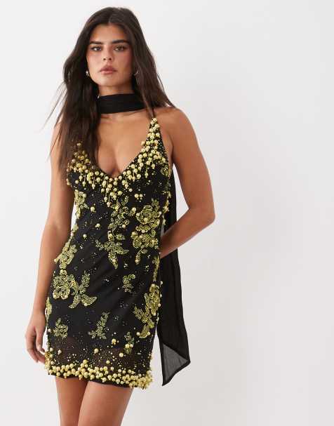 ASOS DESIGN - vestido corto floral con adornos, cuello de pico y pañuelo - view 1
