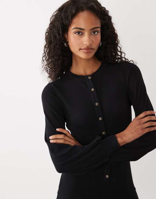 ASOS DESIGN - Vestido corto negro con botones y cintura baja, 3 de 4