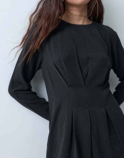 ASOS DESIGN - Vestido corto negro de manga larga con cintura marcada, 5 de 5
