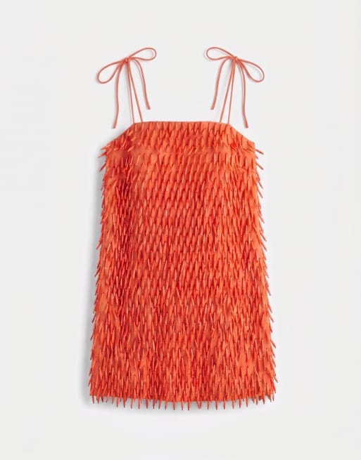 ASOS DESIGN - Vestido corto rojo tomate de tirantes con diseño integral de abalorios, 5 de 7