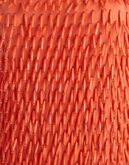 ASOS DESIGN - Vestido corto rojo tomate de tirantes con diseño integral de abalorios, 7 de 7
