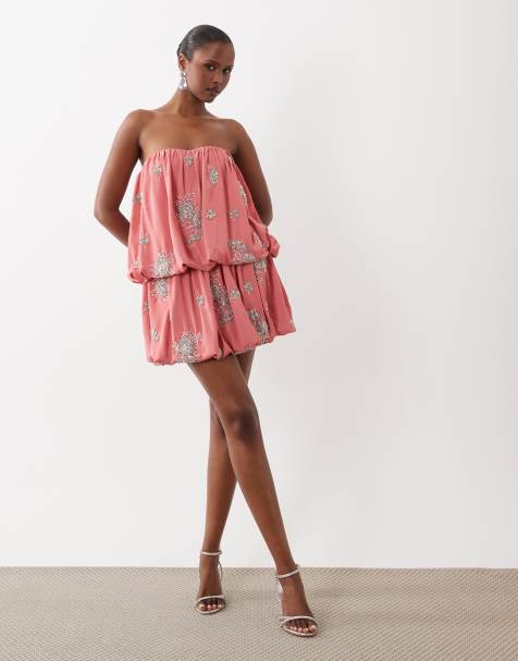 ASOS DESIGN - Vestido corto rosa a capas con diseño abullonado y abalorios - view 1