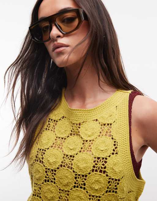 ASOS DESIGN - Vestido corto verde claro con patrón floral tridimensional de croché, 2 de 4