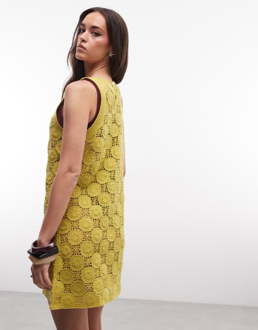 ASOS DESIGN - Vestido corto verde claro con patrón floral tridimensional de croché, 3 de 4