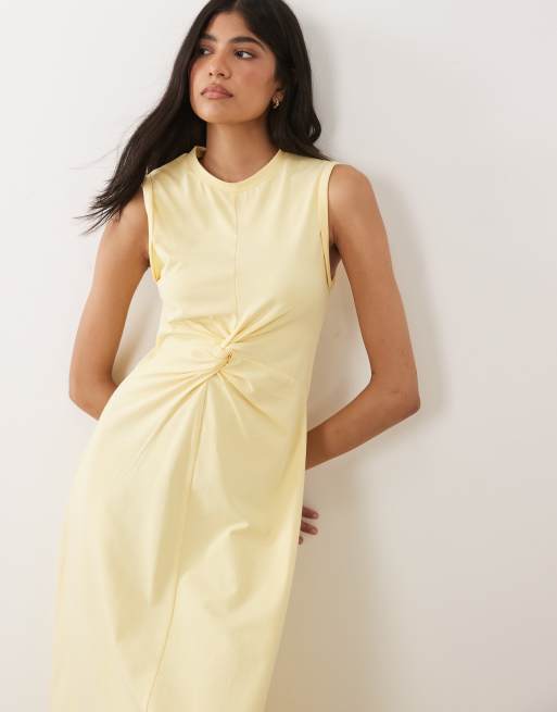 ASOS DESIGN - Vestido largo amarillo pastel sin mangas con detalle anudado, 2 de 4