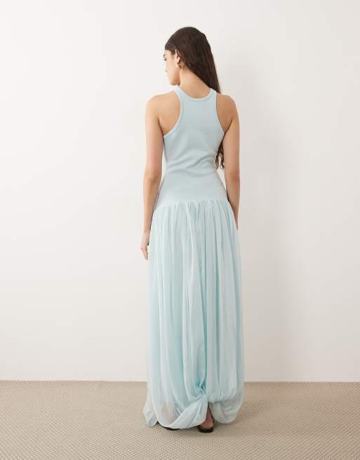 ASOS DESIGN - Vestido largo azul pastel con diseño híbrido de nadadora, 3 de 4