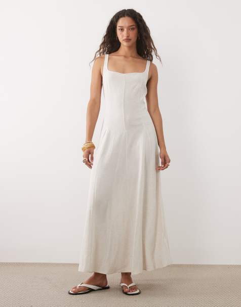 ASOS DESIGN - Vestido largo beis con detalle de costuras de mezcla de lino - view 1