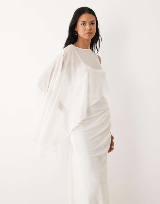 ASOS DESIGN - Vestido largo blanco marfil drapeado asimétrico con manga murciélago, 2 de 4