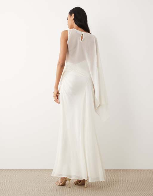 ASOS DESIGN - Vestido largo blanco marfil drapeado asimétrico con manga murciélago, 4 de 4
