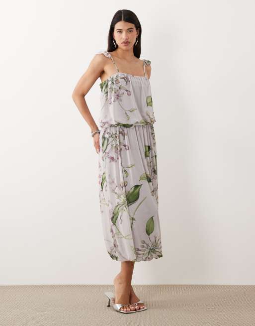 ASOS DESIGN - Vestido largo con estampado floral abullonado de malla, 2 de 4