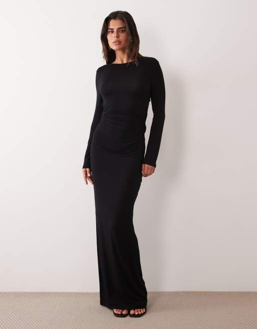 ASOS DESIGN vestido largo de manga larga con detalle de espalda abierta retorcida en negro, 2 de 4