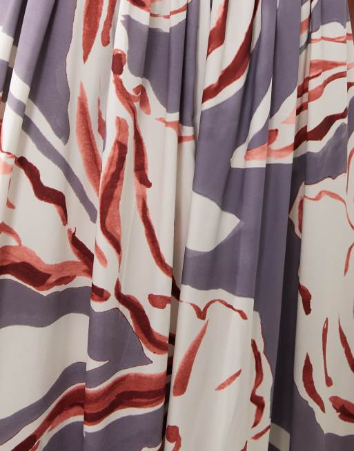 ASOS DESIGN - Vestido largo de tirantes de corte trapecio con estampado abstracto, 3 de 4