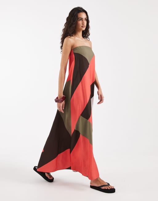 ASOS DESIGN - Vestido largo palabra de honor con diseño color block