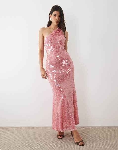 ASOS DESIGN - Vestido largo rosa asimétrico de satén - view 1