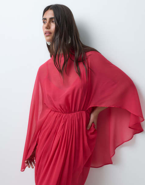 ASOS DESIGN vestido largo rosa con cuerpo drapeado tipo capa, falda y espalda al aire con detalle de borlas - view 1
