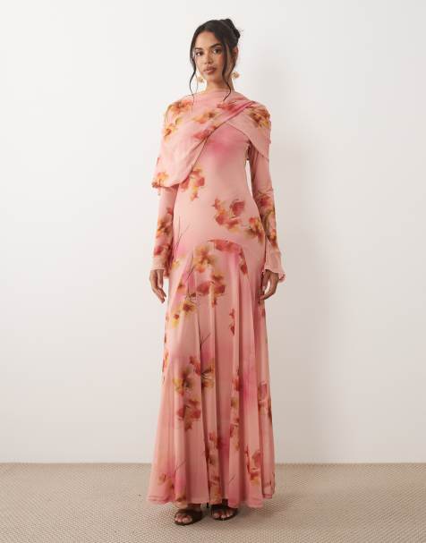 ASOS DESIGN - Vestido largo rosa de manga larga con estampado floral - view 1