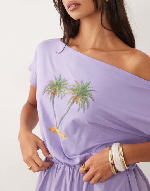 ASOS DESIGN - Vestido lila con estampado de palmeras, 3 de 4