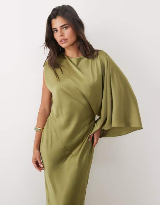 ASOS DESIGN - vestido maxi asimétrico con espalda abierta en oliva, 3 de 4