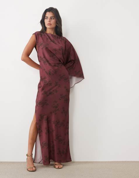 ASOS DESIGN - vestido maxi asimétrico con espalda abierta y estampado floral rojo - view 1