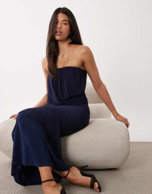 ASOS DESIGN - vestido maxi bandeau de malla con drapeado en azul marino, 2 de 4
