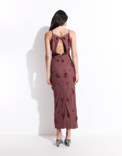 ASOS DESIGN - vestido maxi columna con cuello alto y adornos en marrón, 4 de 7