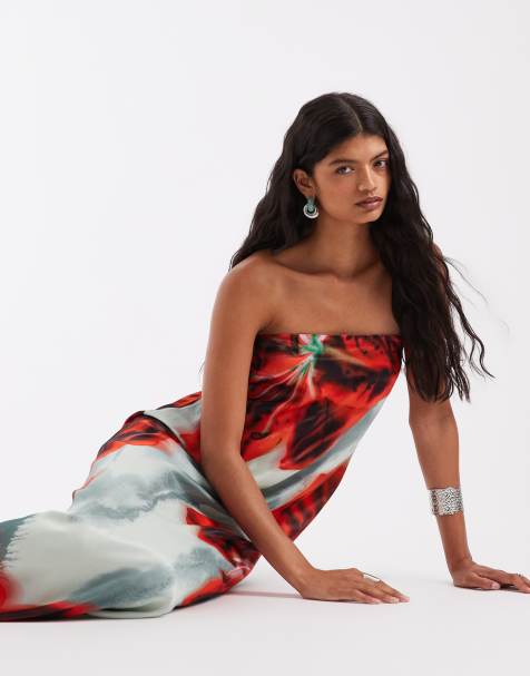 ASOS DESIGN - vestido maxi columna palabra de honor con estampado floral integral - view 1