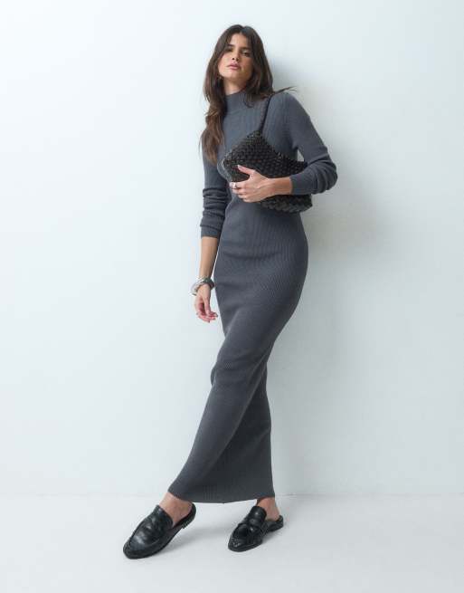 ASOS DESIGN - vestido maxi con cuello alzado en gris carbón, 2 de 4