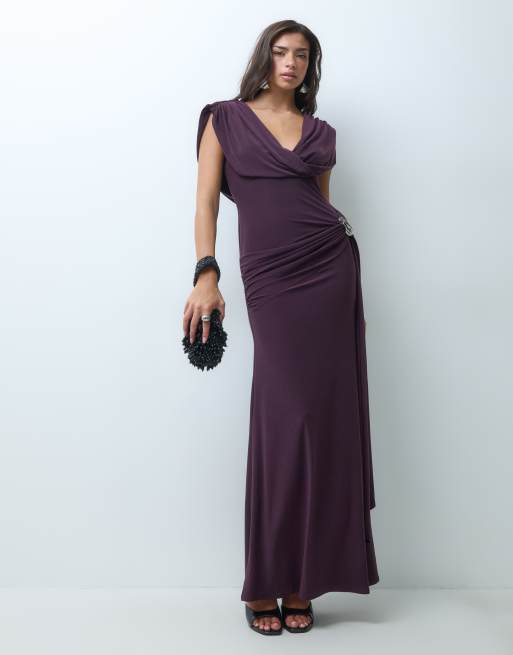 ASOS DESIGN vestido maxi con cuerpo drapeado y cintura ribeteada en uva, 5 de 5