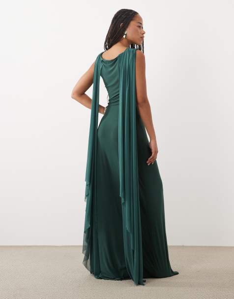 ASOS DESIGN - vestido maxi de capa de malla con detalle drapeado en el cuerpo en verde esmeralda - view 1