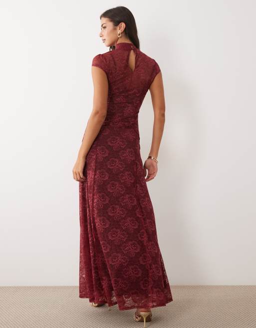 ASOS DESIGN - vestido maxi de encaje con forro en contraste en ciruela, 4 de 4