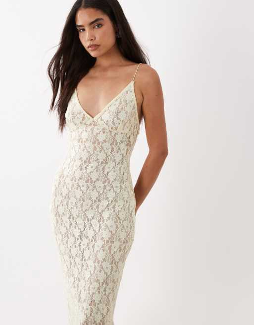 ASOS DESIGN - vestido maxi de encaje translúcido con acabado foil en amarillo, 2 de 4